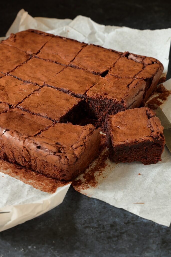 Chocolate brownies baked and sliced