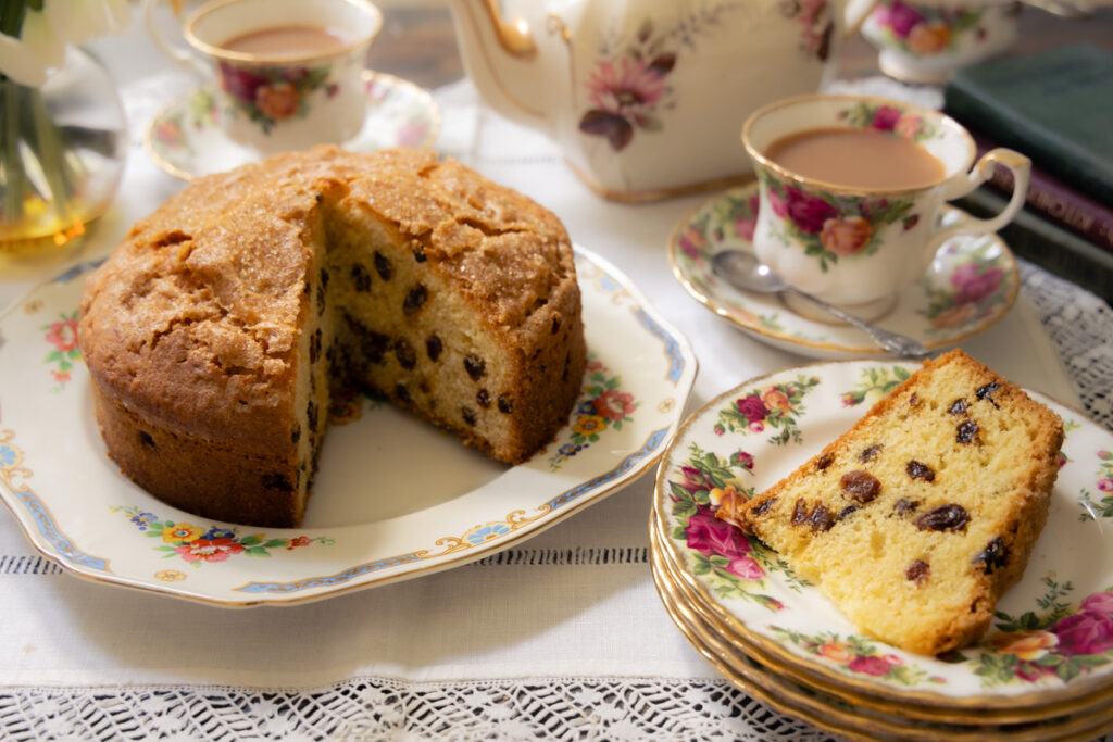 manor house cake recipe Traditional Manor House Cake served with a cup of tea on vintage china plates