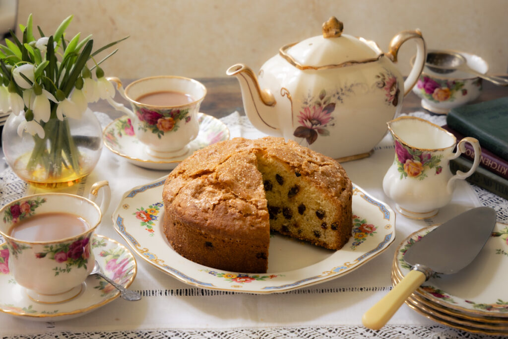 Traditional Manor House Cake served on vintage china
