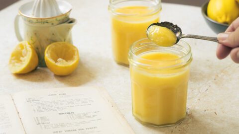 traditional homemade lemon curd in glass jars