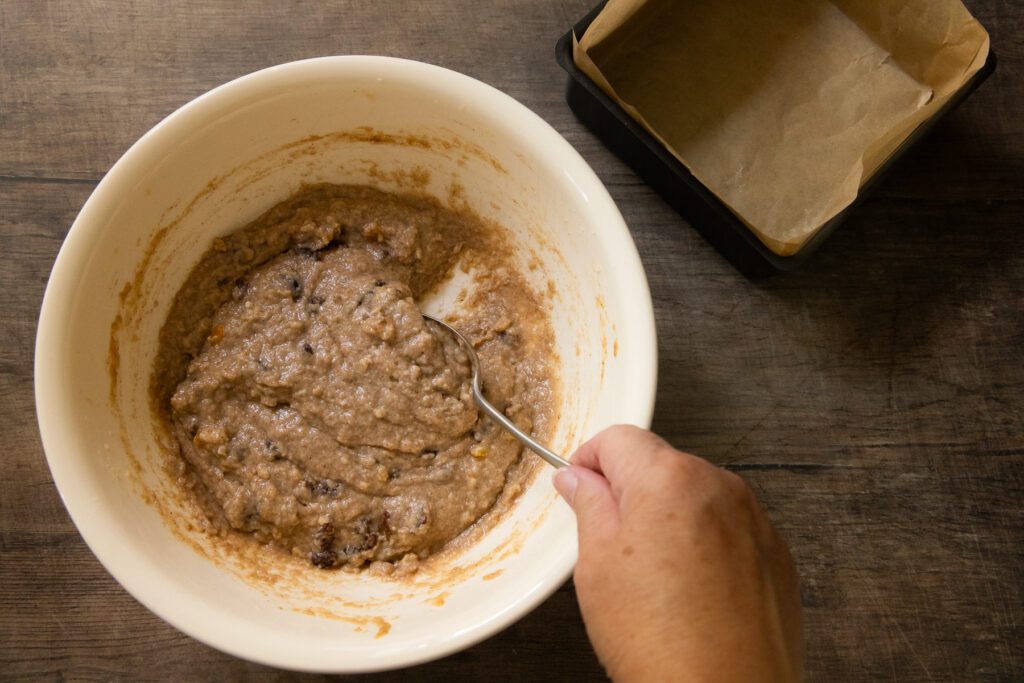 Classic old fashioned bread pudding recipe mixing