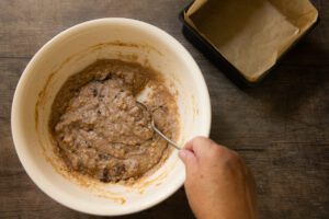 Classic old fashioned bread pudding recipe mixing